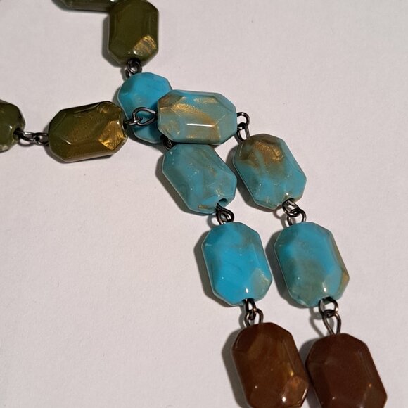 blue turqoise brown gold long necklace - Picture 6 of 7